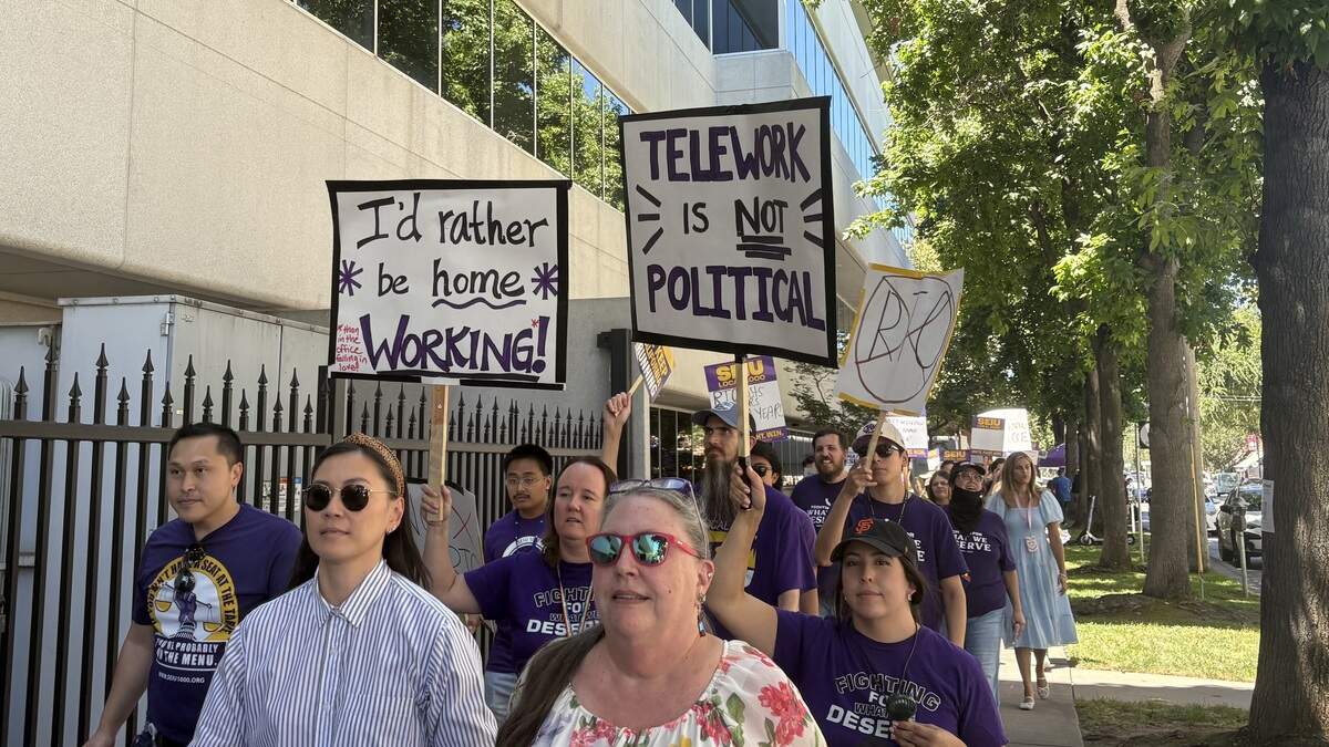 Around 150 people picketed Wednesday, July 22, 2026, outside the California Department of Human Resources as the state’s largest union, SEIU 1000, continues labor negotiations. Around 150 people picketed Wednesday, July 22, 2026, outside the California Department of Human Resources as the state’s largest union, SEIU 1000, continues labor negotiations.